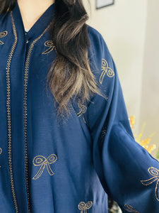 Bow abaya real stone work ( nida fabric)